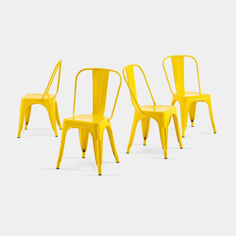 English Elm Set Of 4 High Gloss Yellow Metal Dining Chairs – Stackable, Lightweight, Indoor/Outdoor, Easy-Clean B347P383130-GIGA