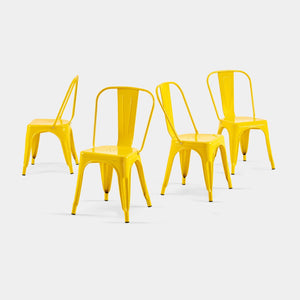 English Elm Set Of 4 High Gloss Yellow Metal Dining Chairs – Stackable, Lightweight, Indoor/Outdoor, Easy-Clean B347P383130-GIGA