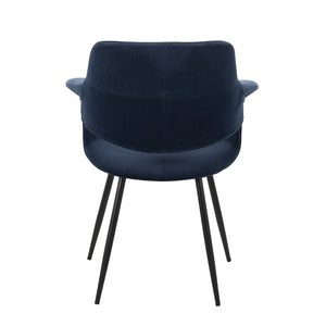 English Elm Chair Set of 2 Art Deco Blue Velvet Upholstered with Black Powder Coated Metal Frame B202P223672