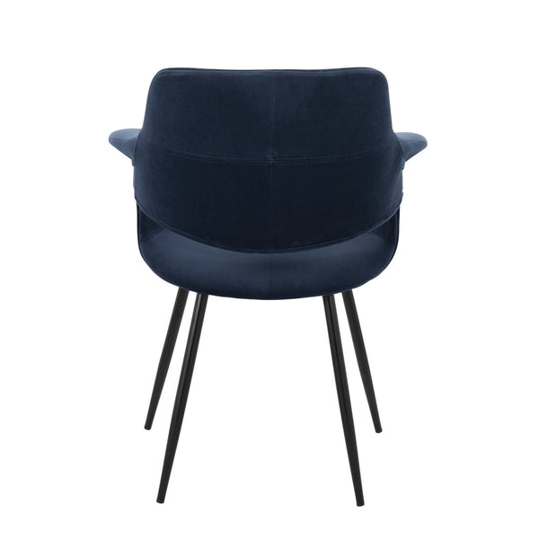 English Elm Chair Set of 2 Art Deco Blue Velvet Upholstered with Black Powder Coated Metal Frame B202P223672