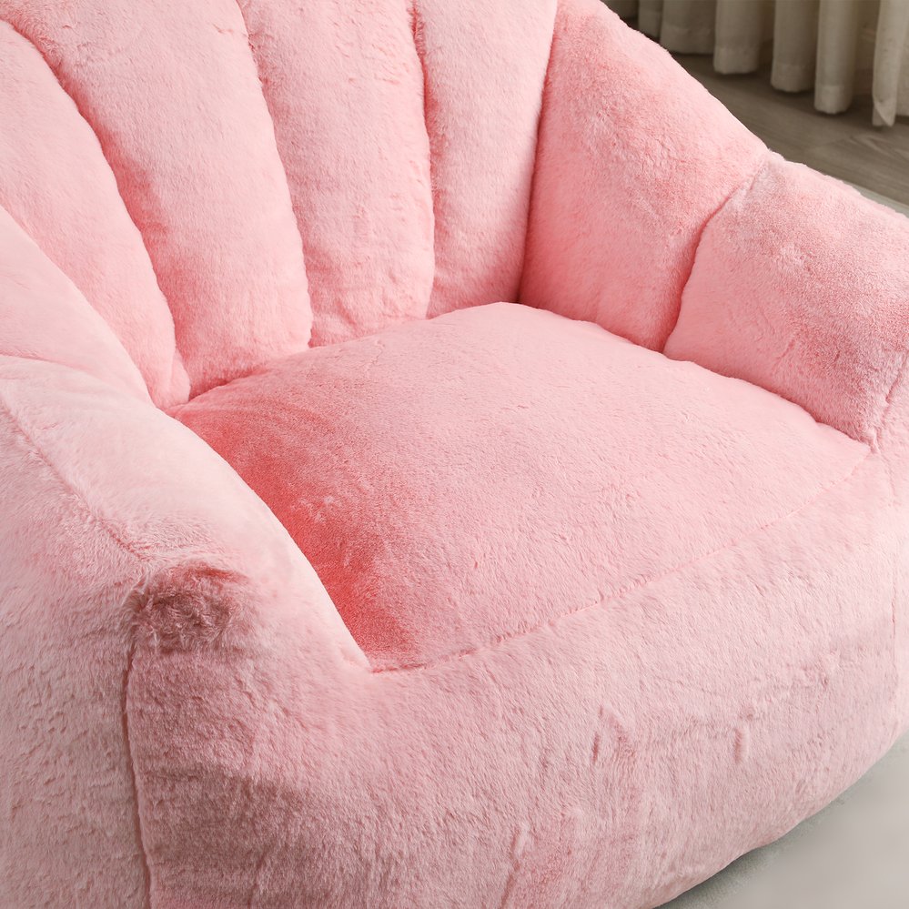 English Elm Bean Bag Chair - Plush Faux-Fur Sofa With Armrests, High-Density Foam For Cozy Living Room Comfort W2200P313809