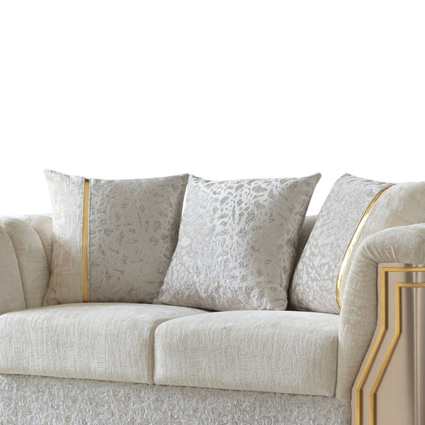 English Elm Chateau Cream Upholstered Sofa and Loveseat Set with Gold Steel Legs for Formal Rooms B009S02178
