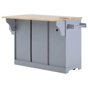English Elm K&k Rolling Kitchen Island Rubber Wood Top Brass Hardware Built-in Outlets Storage Grey+Blue N707S299014G