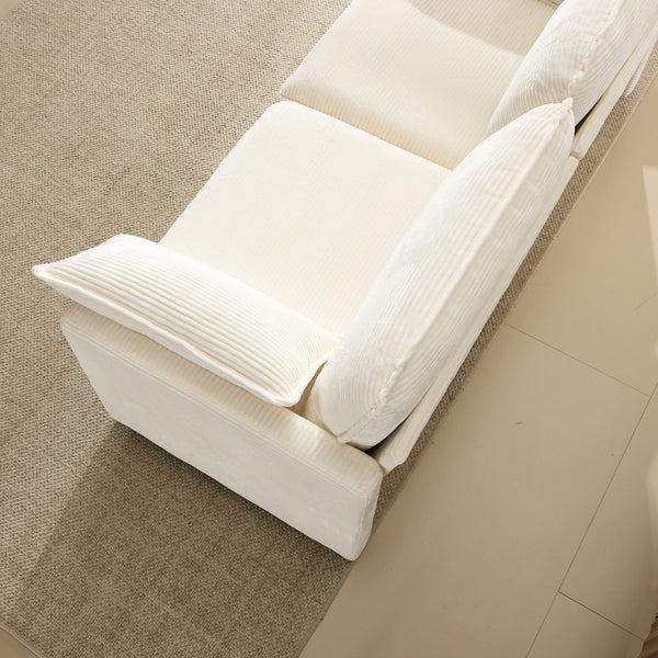 English Elm 69" Plush Cloud Loveseat Modular 2-Seater Sofa in Beige Corduroy, Convertible Ottoman, Durable Frame, 440lb Support W1829P324893