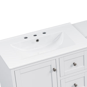 English Elm 84" Double Sink Vanity with Stone Countertop Six Soft Close Drawers and Silver Knobs White N817P404196W