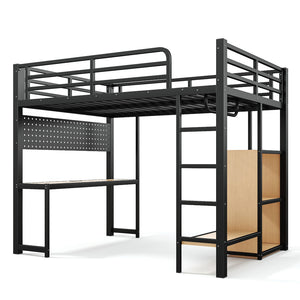 English Elm Twin Over Full Playhouse Bunk Bed with Slide Ladder Storage Shelves and Wardrobe W5305S00060