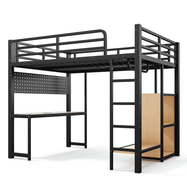 English Elm Twin Over Full Playhouse Bunk Bed with Slide Ladder Storage Shelves and Wardrobe W5305S00060