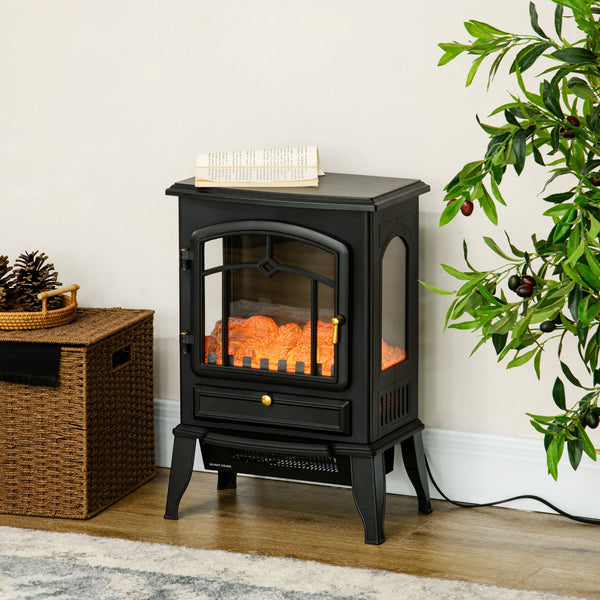 English Elm Homcom Electric Fireplace Stove - 22" Freestanding Heater With 3-Sided Flame, Adjustable Heat & Safety W2225P229702