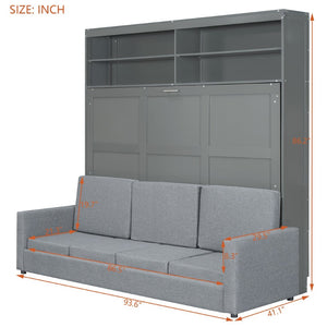 English Elm Queen Murphy Wall Bed with Linen Sofa for Studio and Small Space Living Gray LP000892AAE