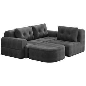 English Elm Modular Sectional Sofa with Chaise Full Foam Build Woven Fabric for Living Room Dark Grey W2379S00007
