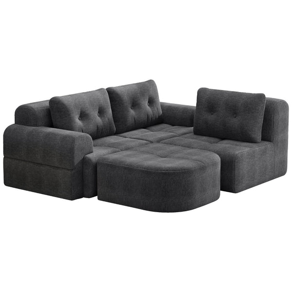 English Elm Modular Sectional Sofa with Chaise Full Foam Build Woven Fabric for Living Room Dark Grey W2379S00007