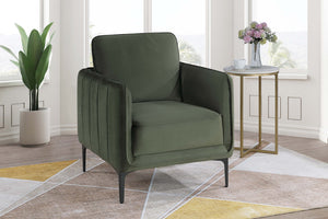 English Elm Accent Chair Velvet Upholstered Channel Tufted Arms with Bold Metal Legs Modern Lounge Dark Green B089P416563