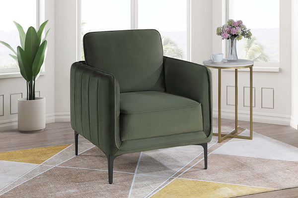 English Elm Accent Chair Velvet Upholstered Channel Tufted Arms with Bold Metal Legs Modern Lounge Dark Green B089P416563
