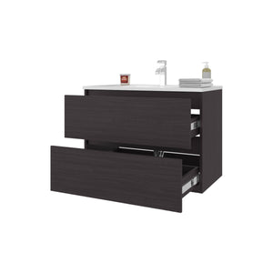 English Elm Smoot Wenge Floating Vanity with Sink and Two Soft-Close Drawers, Scratch-Resistant Modern Wall-Mount B128P314804