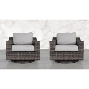 English Elm LSI Swivel Patio Chair Set of 2 — 360° Rotating HDPE Wicker, Rust‑Resistant Aluminum, Plush Cushions B120S00059