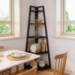 English Elm Tall 5 Tier Corner Ladder Bookshelf with Metal Frame for Living Room Storage T3971P453200