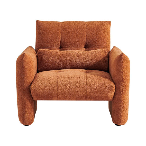 English Elm Ergonomic Tufted Velvet Accent Chair Solid Wood Frame with Lumbar Support Compact Seating Orange W1765P366979