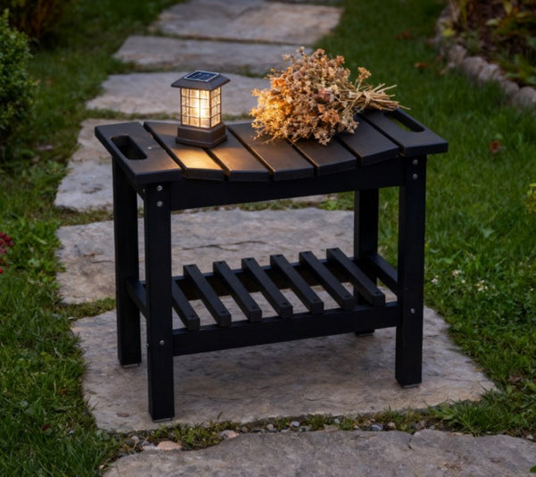 English Elm Shower Bench with Two Tier Storage Shelf Hdpe Wood Grain Finish for Bath or Poolside T3971P417803