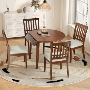 English Elm 5-piece Round Folding Dining Set with Mdf Table and Upholstered Chairs for Small Spaces Brown N752S0010618D