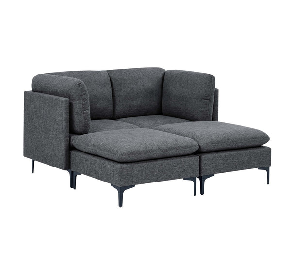 English Elm Linen Modular Sectional with Black Metal Legs for Modern Living Rooms B2748S00105