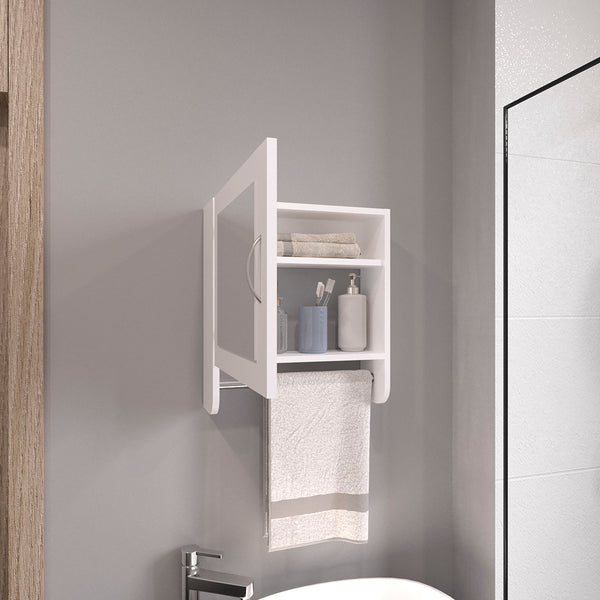 English Elm BOTIQ Mirrored Medicine Cabinet with Towel Rack and Two Interior Shelves for Compact Spaces White 20.3 L x 18.4 W x 2.4 H B070P242488