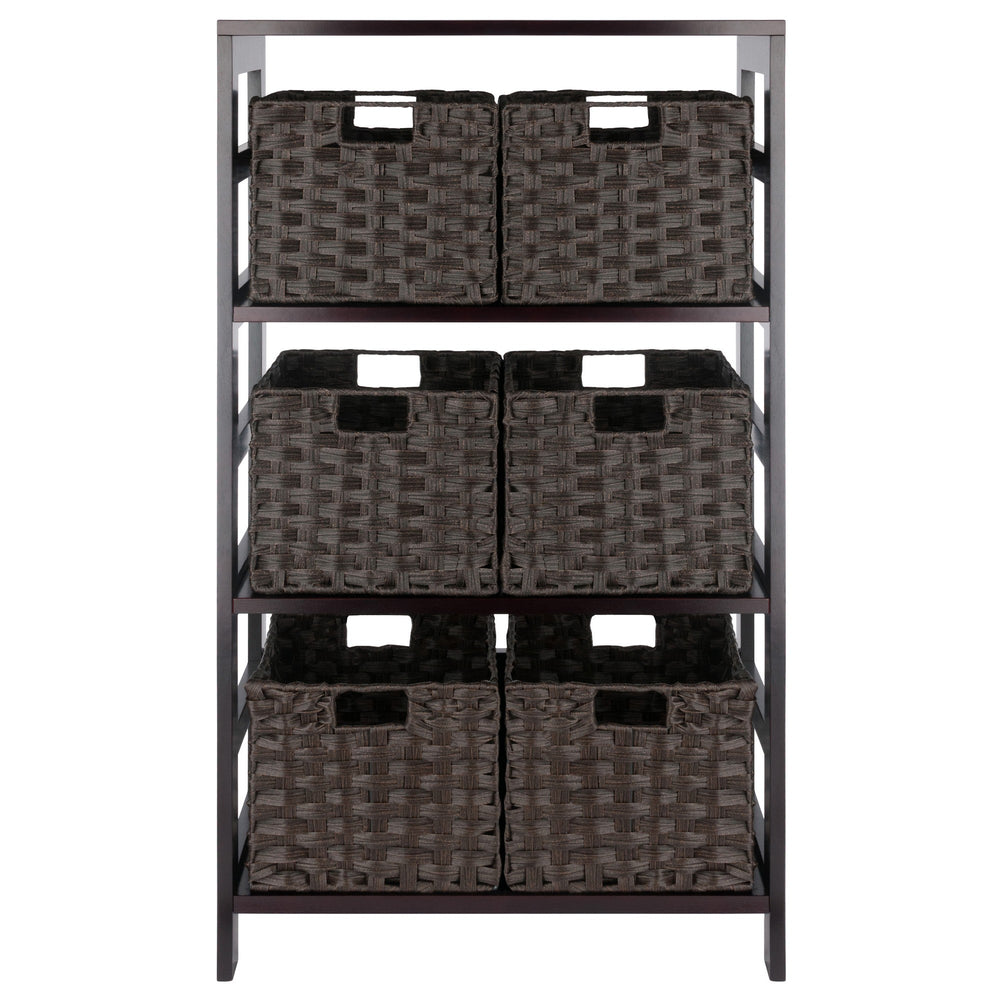 Winsome Wood Leo 7-piece Storage Shelf Set With 6 Foldable Baskets In Espresso & Chocolate For Stylish Organization Espresso Solid Wood 92711-winsome-wood