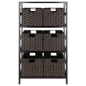 Winsome Wood Leo 7-piece Storage Shelf Set With 6 Foldable Baskets In Espresso & Chocolate For Stylish Organization Espresso Solid Wood 92711-winsome-wood
