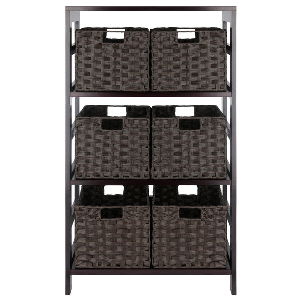 Winsome Wood Leo 7-piece Storage Shelf Set With 6 Foldable Baskets In Espresso & Chocolate For Stylish Organization Espresso Solid Wood 92711-winsome-wood
