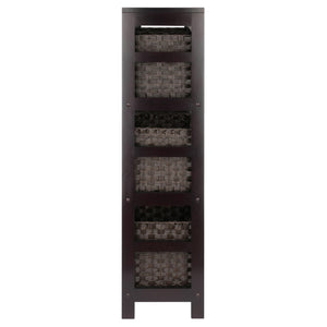 Winsome Wood Leo 7-piece Storage Shelf Set With 6 Foldable Baskets In Espresso & Chocolate For Stylish Organization Espresso Solid Wood 92711-winsome-wood