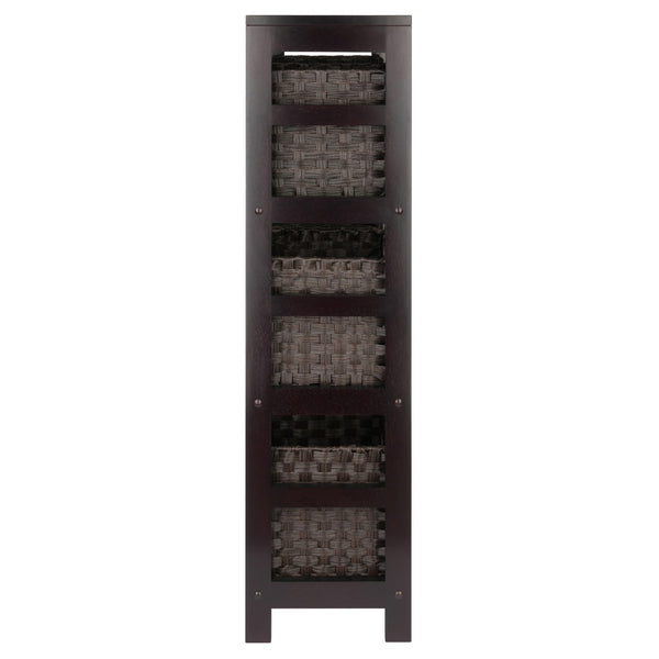 Winsome Wood Leo 7-piece Storage Shelf Set With 6 Foldable Baskets In Espresso & Chocolate For Stylish Organization Espresso Solid Wood 92711-winsome-wood