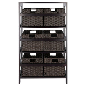 Winsome Wood Leo 7-piece Storage Shelf Set With 6 Foldable Baskets In Espresso & Chocolate For Stylish Organization Espresso Solid Wood 92711-winsome-wood