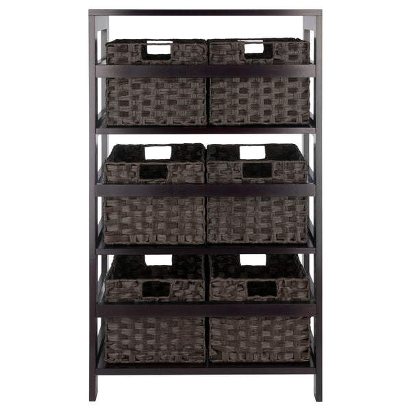 Winsome Wood Leo 7-piece Storage Shelf Set With 6 Foldable Baskets In Espresso & Chocolate For Stylish Organization Espresso Solid Wood 92711-winsome-wood