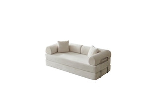 English Elm 78.8" Corduroy Modular Floor Sofa Convertible Sleeper Futon with Pillow Back Support Off White W5617P456003