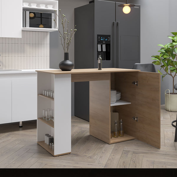 English Elm Allen 47.4" Wide Kitchen Island with Cabinet & 5 Shelves, Multi-Color Worktop for Dining Prep Storage B200P286929