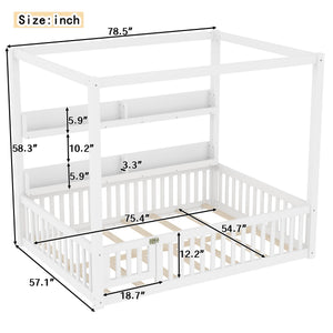 English Elm Full House Floor Bed with Door and Guardrails for Kids, Solid Wood Double Full, Safe Play Nook Light White W1580P359331
