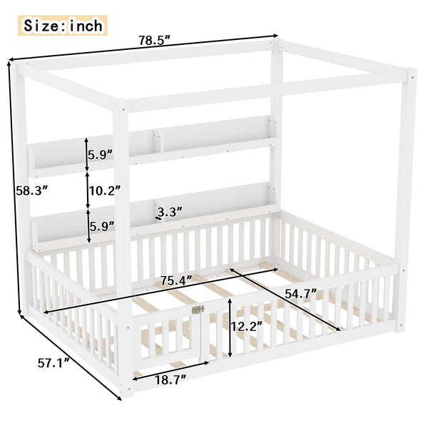 English Elm Full House Floor Bed with Door and Guardrails for Kids, Solid Wood Double Full, Safe Play Nook Light White W1580P359331