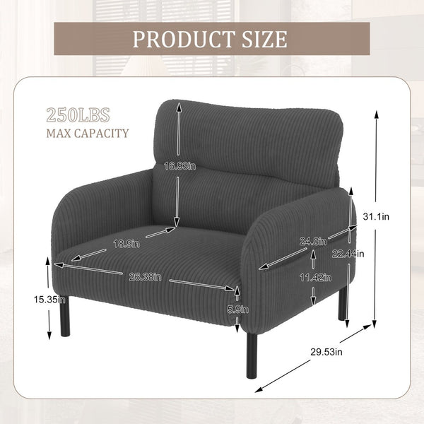 English Elm United We Win Corduroy Accent Chair Wide Seat Foam Cushion Living Room Lounge Gray W1568P386154