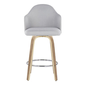 English Elm Fixed-height Swivel Counterstools Mahogany Wood Chrome Footrest Velvet Seat Set of 2 Light Grey B202S01781