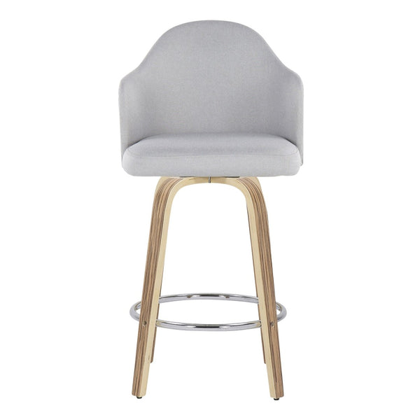 English Elm Fixed-height Swivel Counterstools Mahogany Wood Chrome Footrest Velvet Seat Set of 2 Light Grey B202S01781