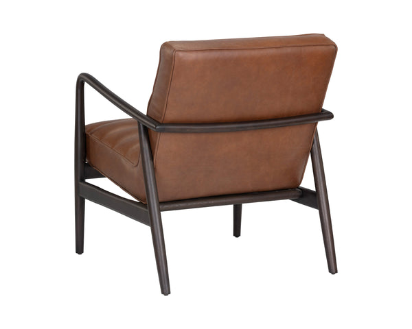 Sunpan Lyric Lounge Chair - Mid-Century Modern Comfort with Elegant Channel Tufting and Oak Frame Vintage Caramel Leather