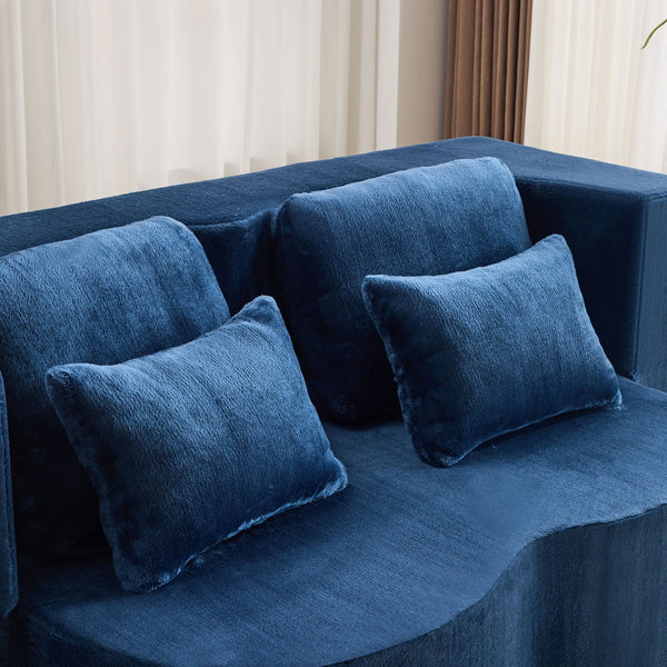 English Elm Queen Foldable Sofa Bed with Plush Chenille Cover, High-Density Foam Convertible Futon for Living Room Guest Room Bedroom Blue W1829P348211