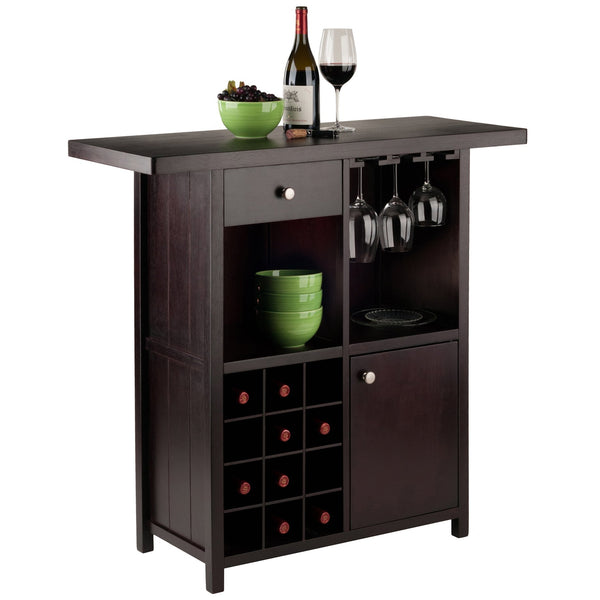 Winsome Wood Macon Wine Bar - Elegant Espresso Finish With Wine Grid, Stemware Holder & Spacious Storage Solutions Espresso Solid ,Composite Wood 92739-winsome-wood
