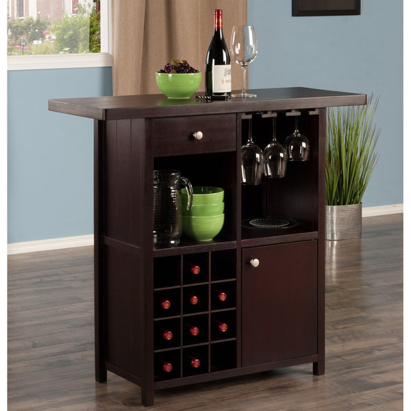 Winsome Wood Macon Wine Bar - Elegant Espresso Finish With Wine Grid, Stemware Holder & Spacious Storage Solutions Espresso Solid ,Composite Wood 92739-winsome-wood