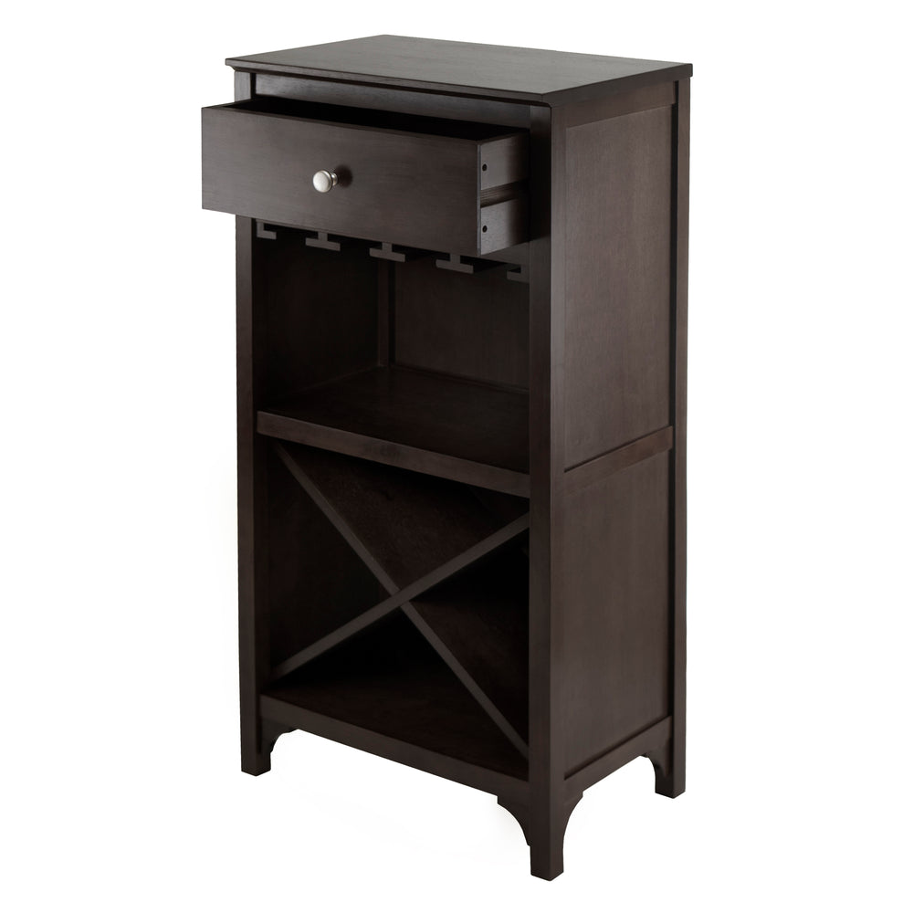 Winsome Wood Ancona Wine Cabinet In Dark Espresso Finish - Stylish Modular Wine Storage With Drawer & Glass Hangers Espresso Solid ,Composite Wood 92745-winsome-wood