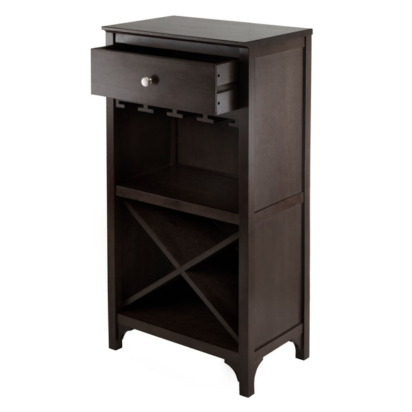 Winsome Wood Ancona Wine Cabinet In Dark Espresso Finish - Stylish Modular Wine Storage With Drawer & Glass Hangers Espresso Solid ,Composite Wood 92745-winsome-wood