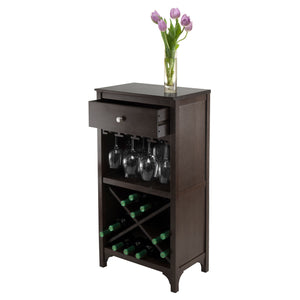 Winsome Wood Ancona Wine Cabinet In Dark Espresso Finish - Stylish Modular Wine Storage With Drawer & Glass Hangers Espresso Solid ,Composite Wood 92745-winsome-wood