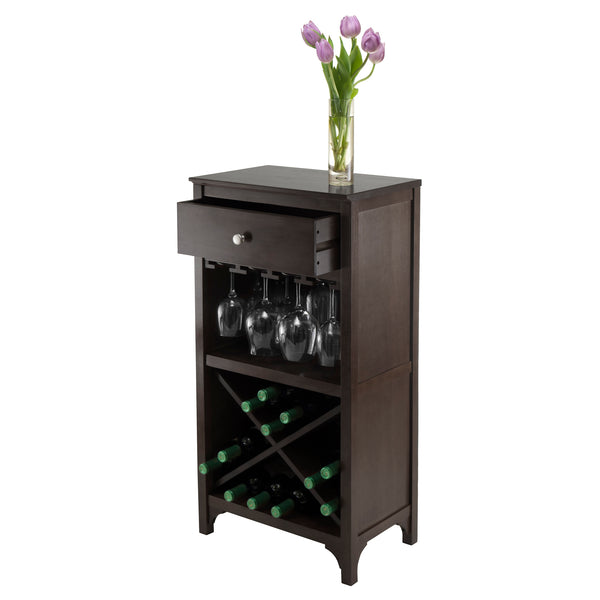Winsome Wood Ancona Wine Cabinet In Dark Espresso Finish - Stylish Modular Wine Storage With Drawer & Glass Hangers Espresso Solid ,Composite Wood 92745-winsome-wood