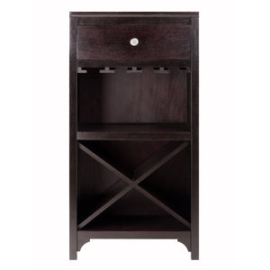 Winsome Wood Ancona Wine Cabinet In Dark Espresso Finish - Stylish Modular Wine Storage With Drawer & Glass Hangers Espresso Solid ,Composite Wood 92745-winsome-wood