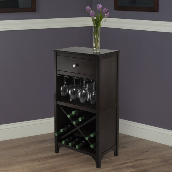 Winsome Wood Ancona Wine Cabinet In Dark Espresso Finish - Stylish Modular Wine Storage With Drawer & Glass Hangers Espresso Solid ,Composite Wood 92745-winsome-wood