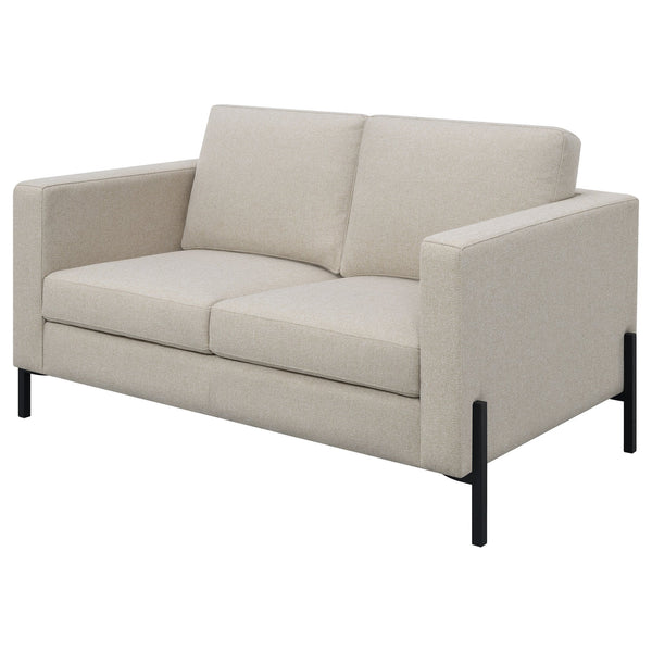 English Elm Dulcie Modern Oatmeal Loveseat with Herringbone Upholstery, Reversible Cushions & Metal Legs B062P358311